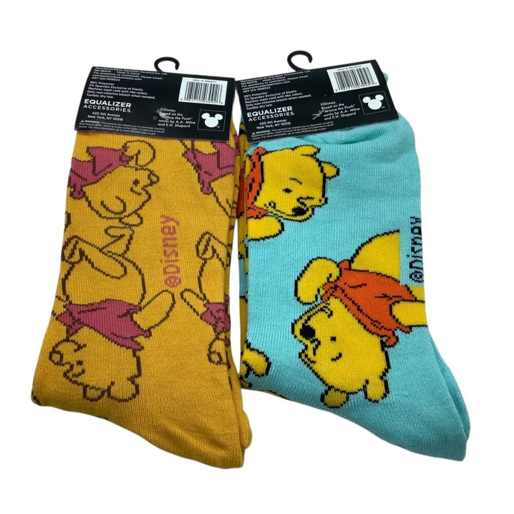 Disney‎ Winnie The Pooh Bear Crew Socks 2 Pairs Size 9-13 NEW